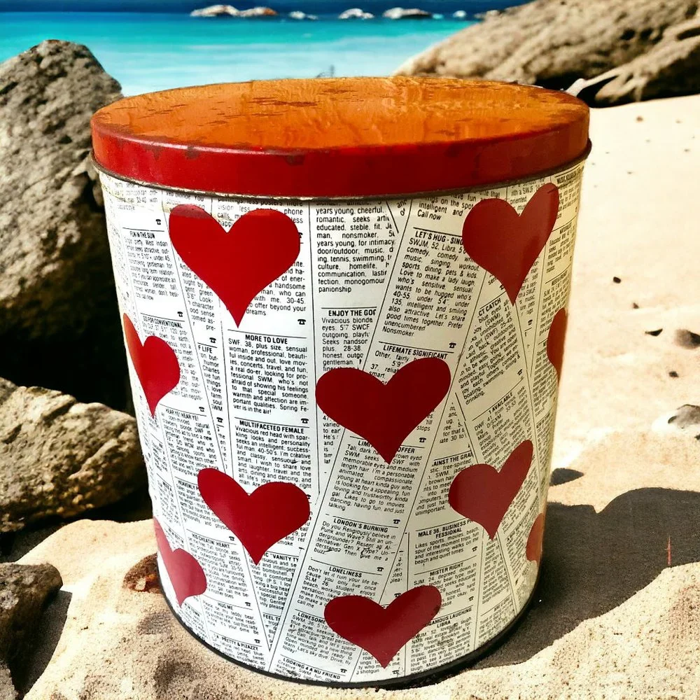 Vintage Metal Tin Can Hearts Looking For Love Ads Valentine's Day 11